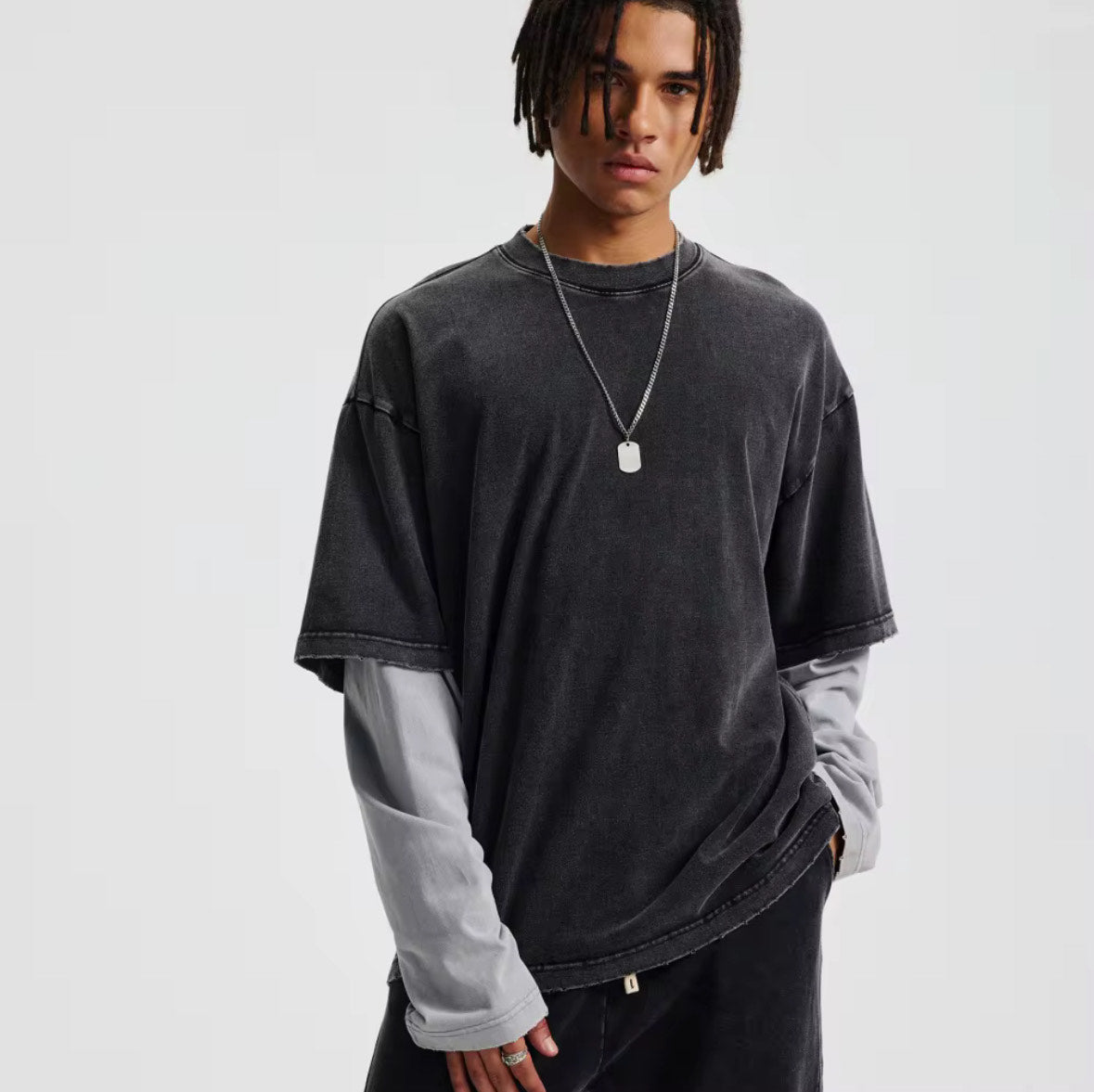 トップス VINTAGE THERMAL LONG T-SHIRT - BLACK Thermal Long Sleeve